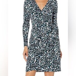NWOT Floral Navy & Green Long-Sleeve Wrap Dress